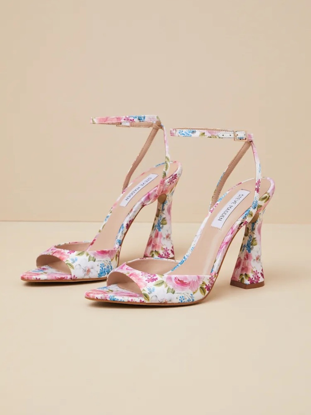 Beki Floral Multi Satin High Heel Ankle Strap Sandals